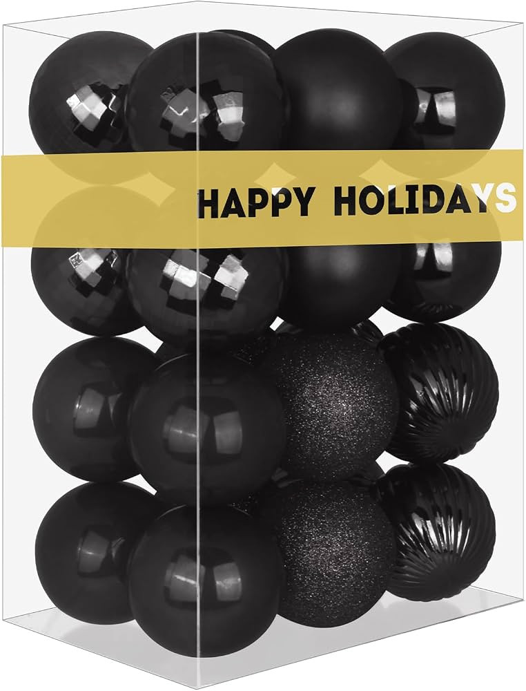 Black 3.2" Large Christmas Balls - Christmas Tree Decoration Ornaments Shatterproof Hanging Balls... | Amazon (US)
