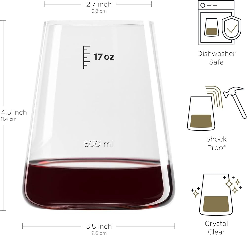 BENETI German Made Stemless Wine Glasses set 4 | Premium 17oz Stemless Wine Glass | Crystal Glass... | Amazon (US)