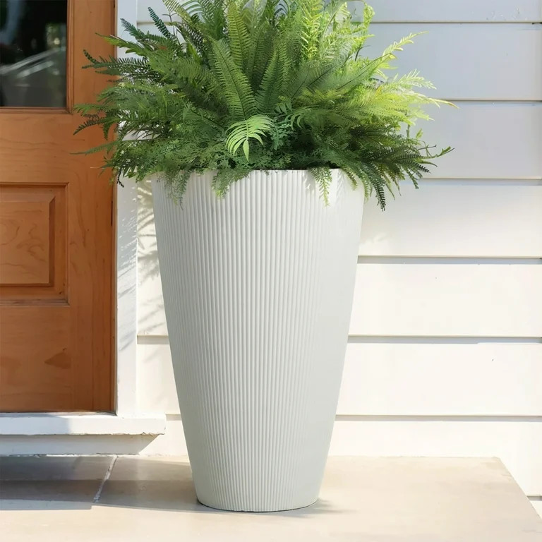 Mainstays 13.9" D x 22" H Parker Tall Cream Recycled Resin Planter | Walmart (US)