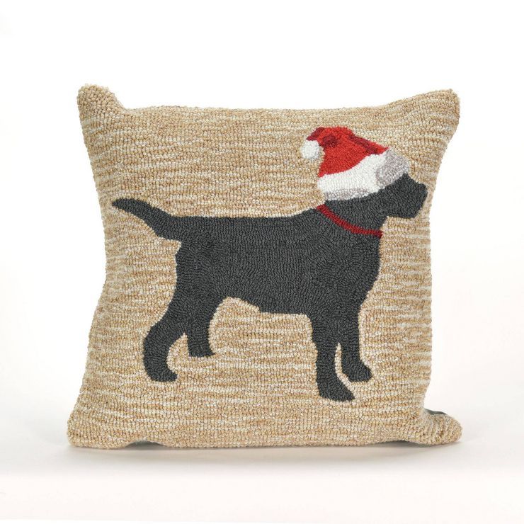 18"x18" Front Porch Christmas Dog Indoor/Outdoor Square Throw Pillow Neutral - Liora Manne | Target
