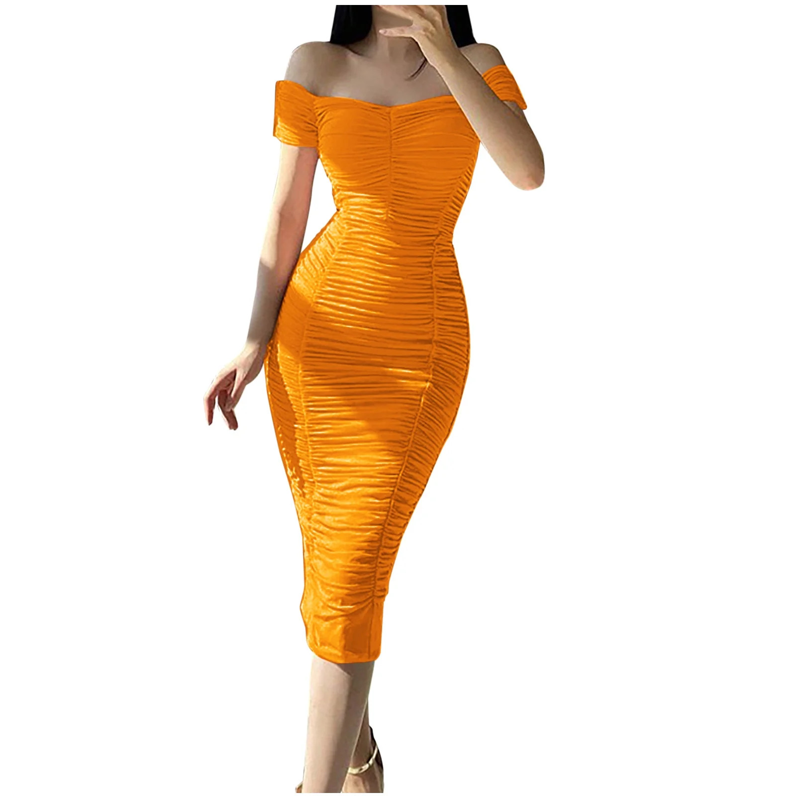 Dianli Formal Dresses for Women Short Sleeve One Line Neck Solid Long Dress New Western Style Cas... | Walmart (US)