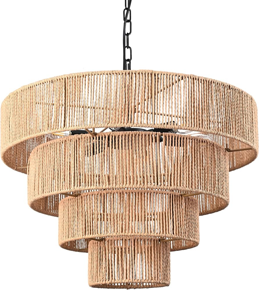 AyshwillDec Woven Pendant Light 24 Inch Rattan Light Fixture Wicker Pendant Light Boho Chandelier... | Amazon (US)