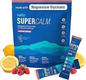 Nello Supercalm Powdered Drink Mix, Raspberry Lemonade, L Theanine, Ksm-66 Ashwagandha, Magnesium... | Amazon (US)