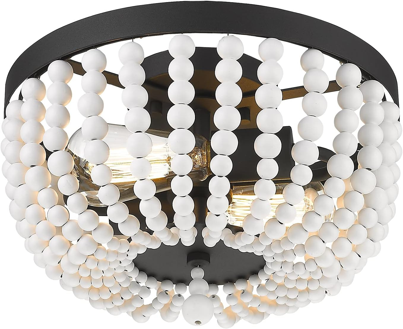 HANASS Boho Flush Mount Light Fixture, 2-Lights Bohemia Wood Beaded Ceiling Light, 12 inch Flush Mou | Amazon (US)