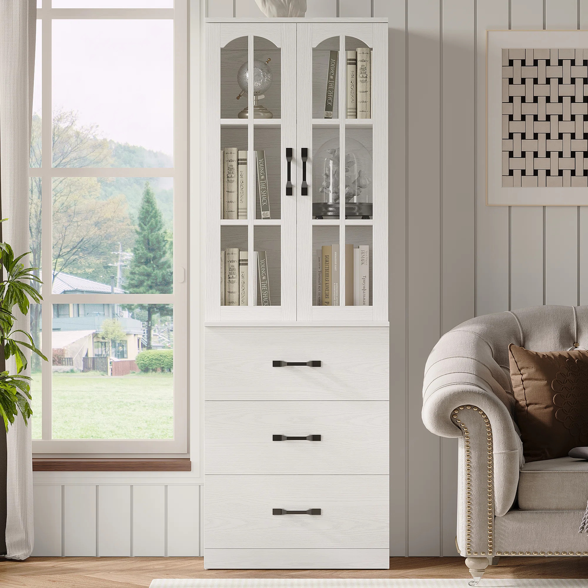 71" H X 23.6" W Kitchen Pantry With Bookcases, Glass Door Kitchen Hutch | Wayfair North America