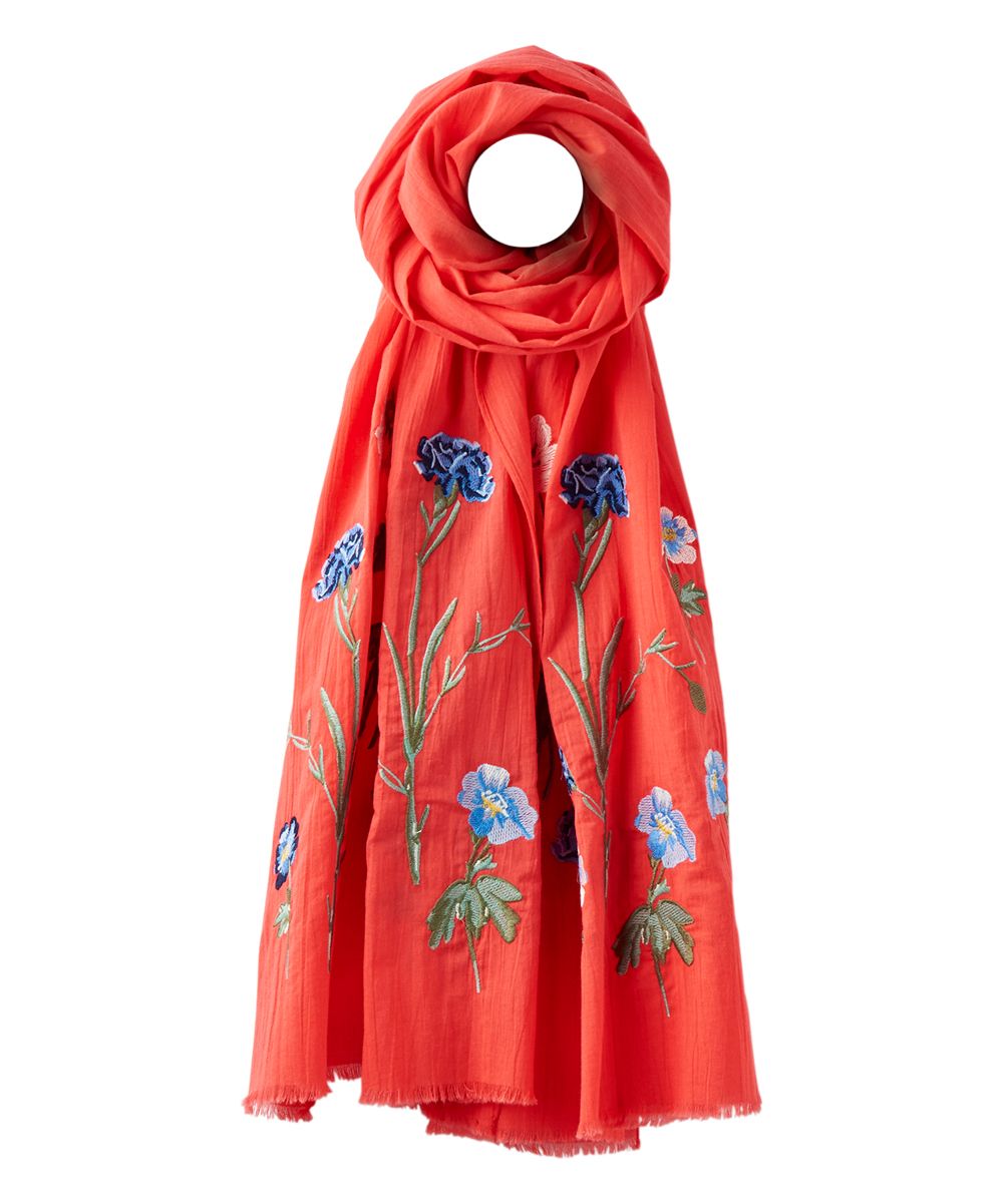 Joules Women's Accent Scarves REDFLRL - Red Floral Embroidered Flora Scarf - Women | Zulily