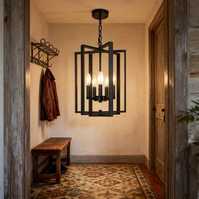 5-Light Modern Farmhouse Chandelier Light Fixture With Adjustable Height, Rustic Open Cage Design For Dining Room Kitchen Living Room Bedroom Entryway | Wayfair North America