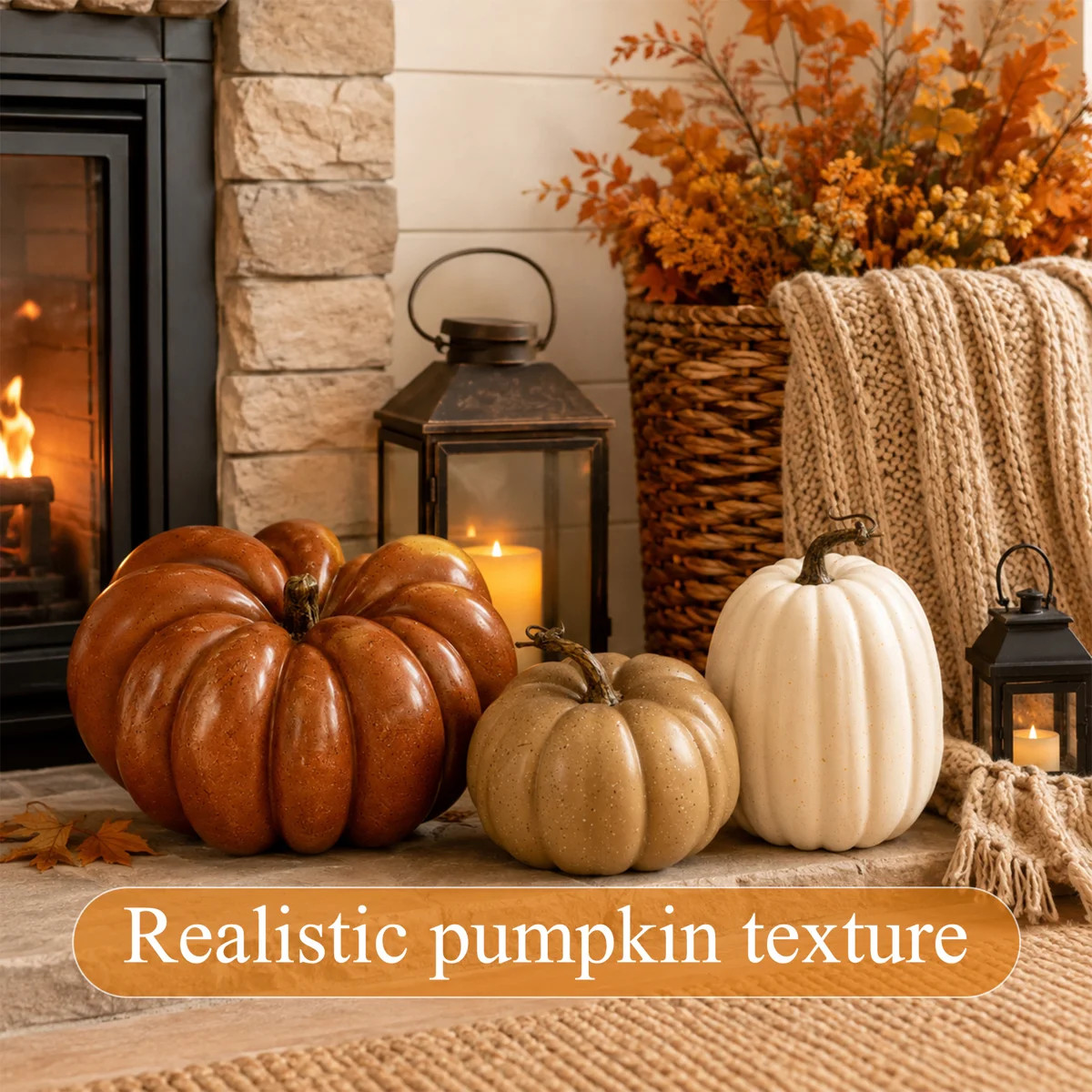 3\u2011Pack Faux Brown, Cream & Camel Halloween Pumpkins, Foam Fall Porch Decor, Autumn Porch Orn... | Wayfair North America