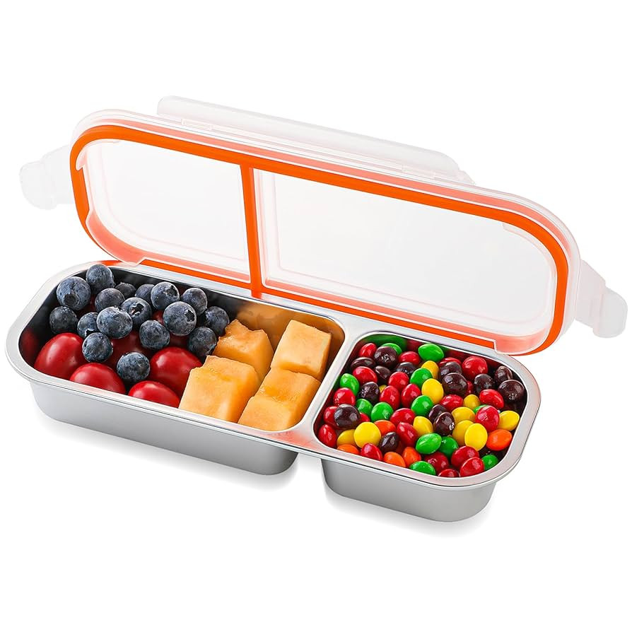 Stainless Steel Snack Containers with Lids, Reusable Condiment Box, Double Compartment Sauce Cups... | Amazon (US)