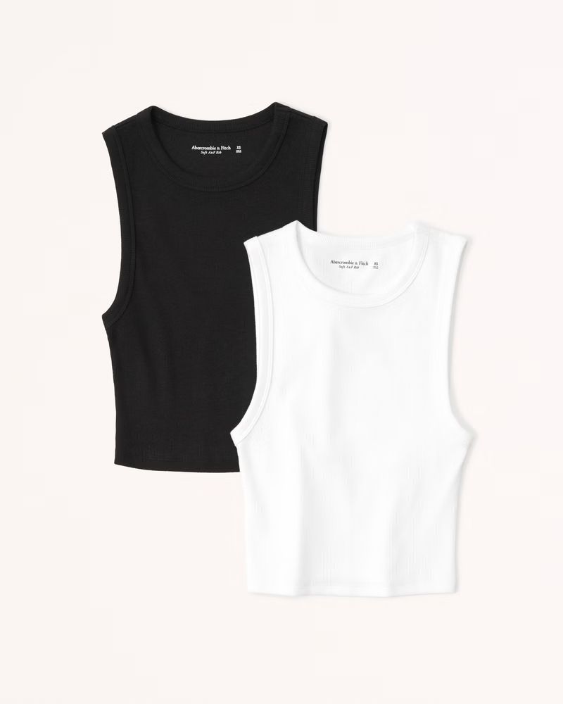 Abercrombie & Fitch Women's 2-Pack Essential Rib Crew Tanks in White-Black - Size XXS | Abercrombie & Fitch (US)