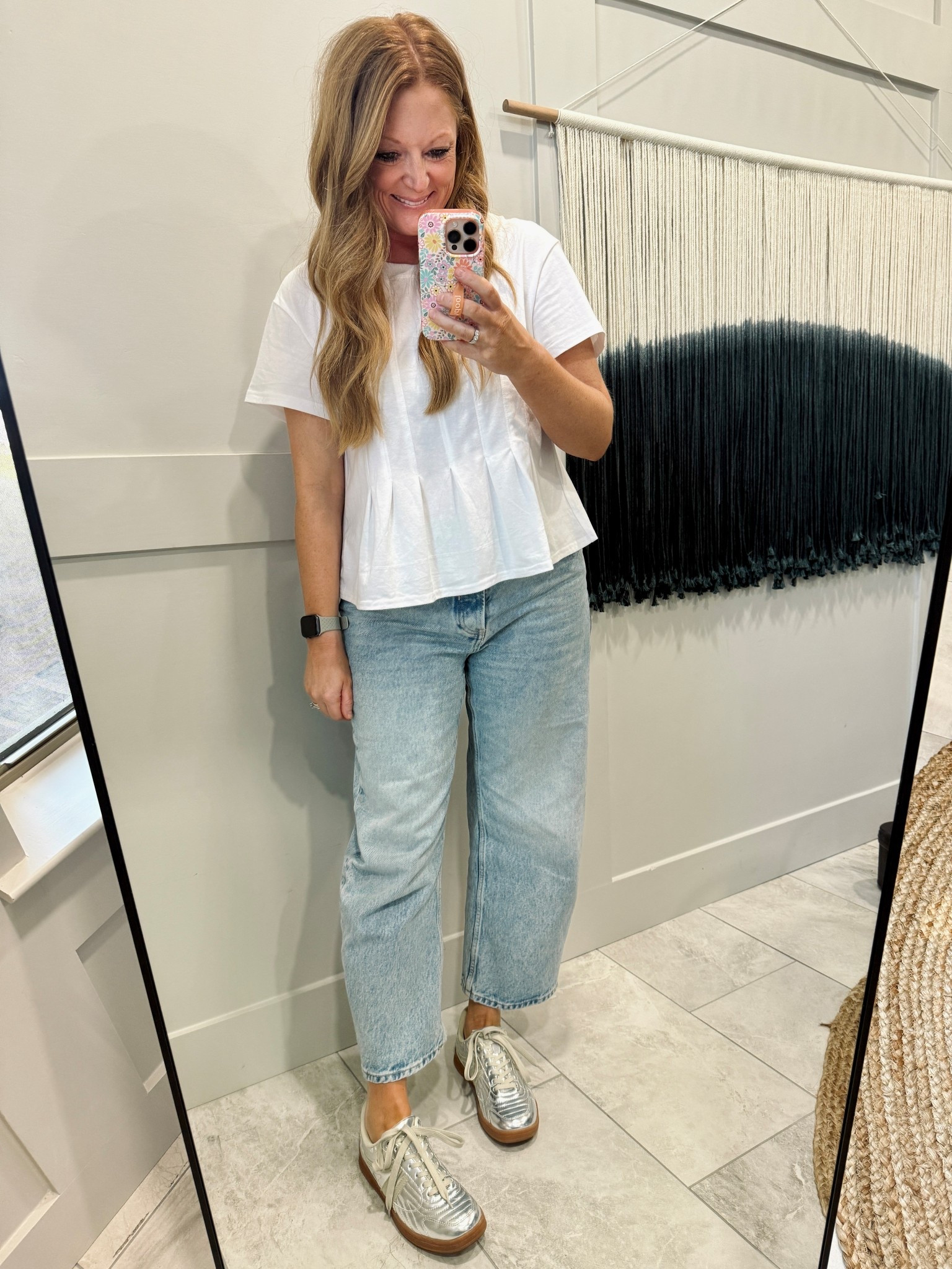 I love this little white tee from Amazon (normal size M)

Jeans: free people - sized down 1

Silver sneakers: Amazon - so comfy, normal size 

#LTKShoeCrush #LTKFindsUnder50