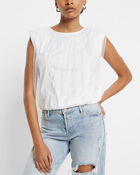 Skimming Tulle Padded Shoulder Tank | Express