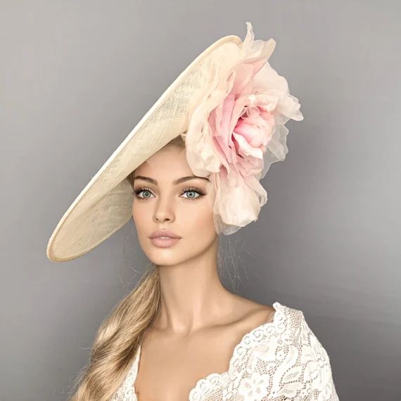 Kentucky Derby Hat Cream Derby Hat Floral Pink Ascot Hat for | Etsy | Etsy (US)