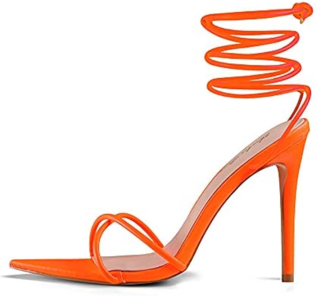 Elisabet Tang Heeled Sandals, Women's Sexy Strappy 4.3 inch Stilettos High Heels Lace Up Heeled S... | Amazon (US)