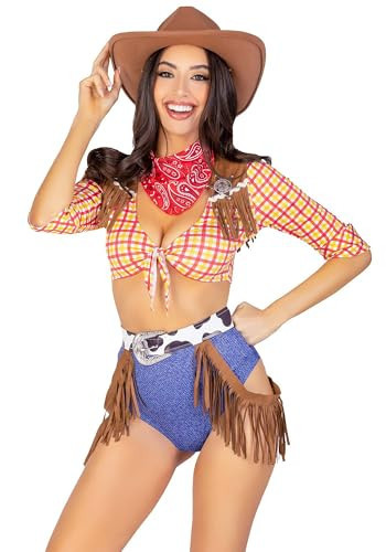 Leg Avenue Womens 5 Pc Playful Cowboy Halloween Costume With Red Bandana, LARGE, Multicolor | Amazon (US)