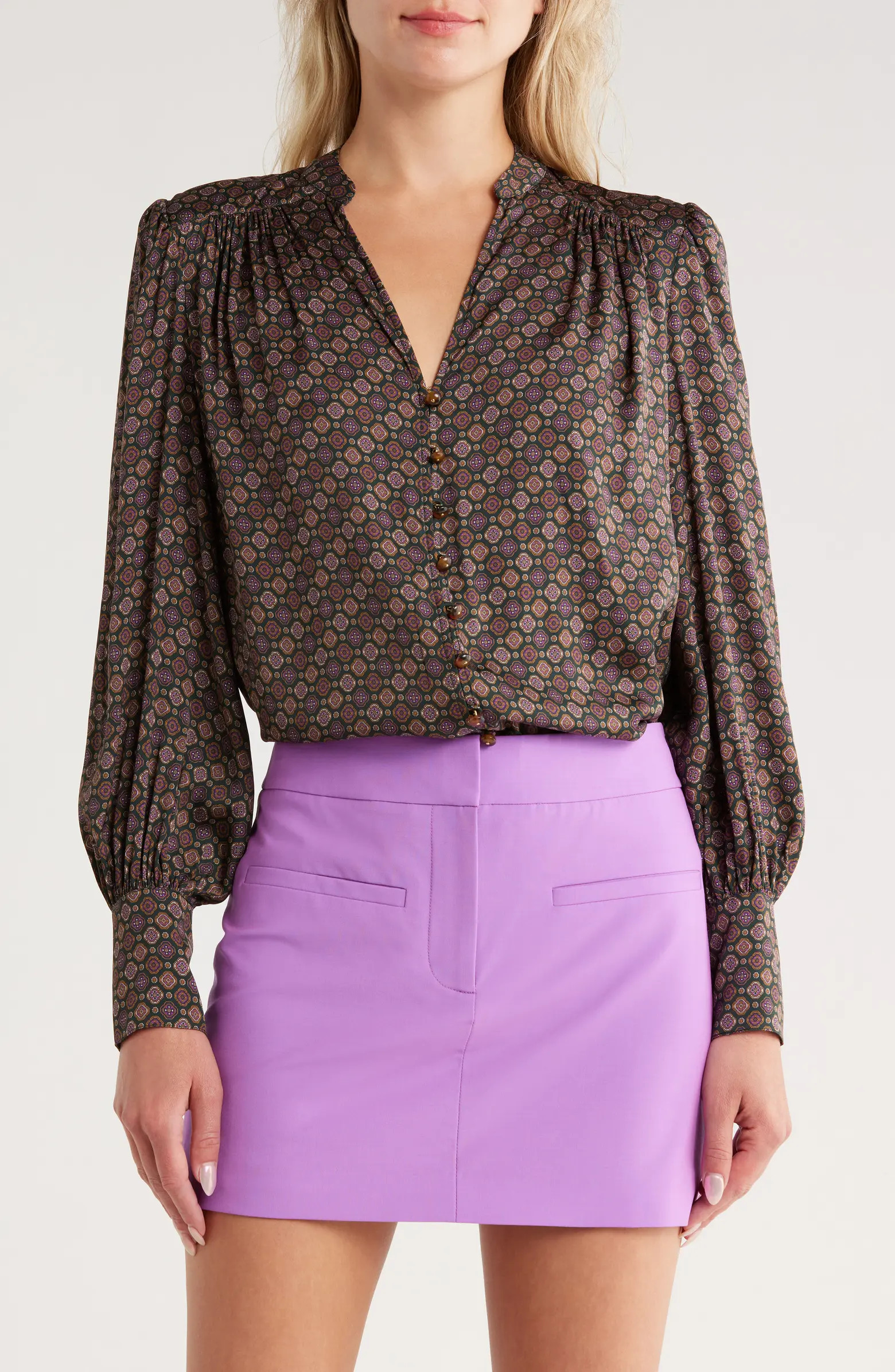 Esmeralda Long Sleeve Silk Blend Button-Up Shirt | Nordstrom Rack