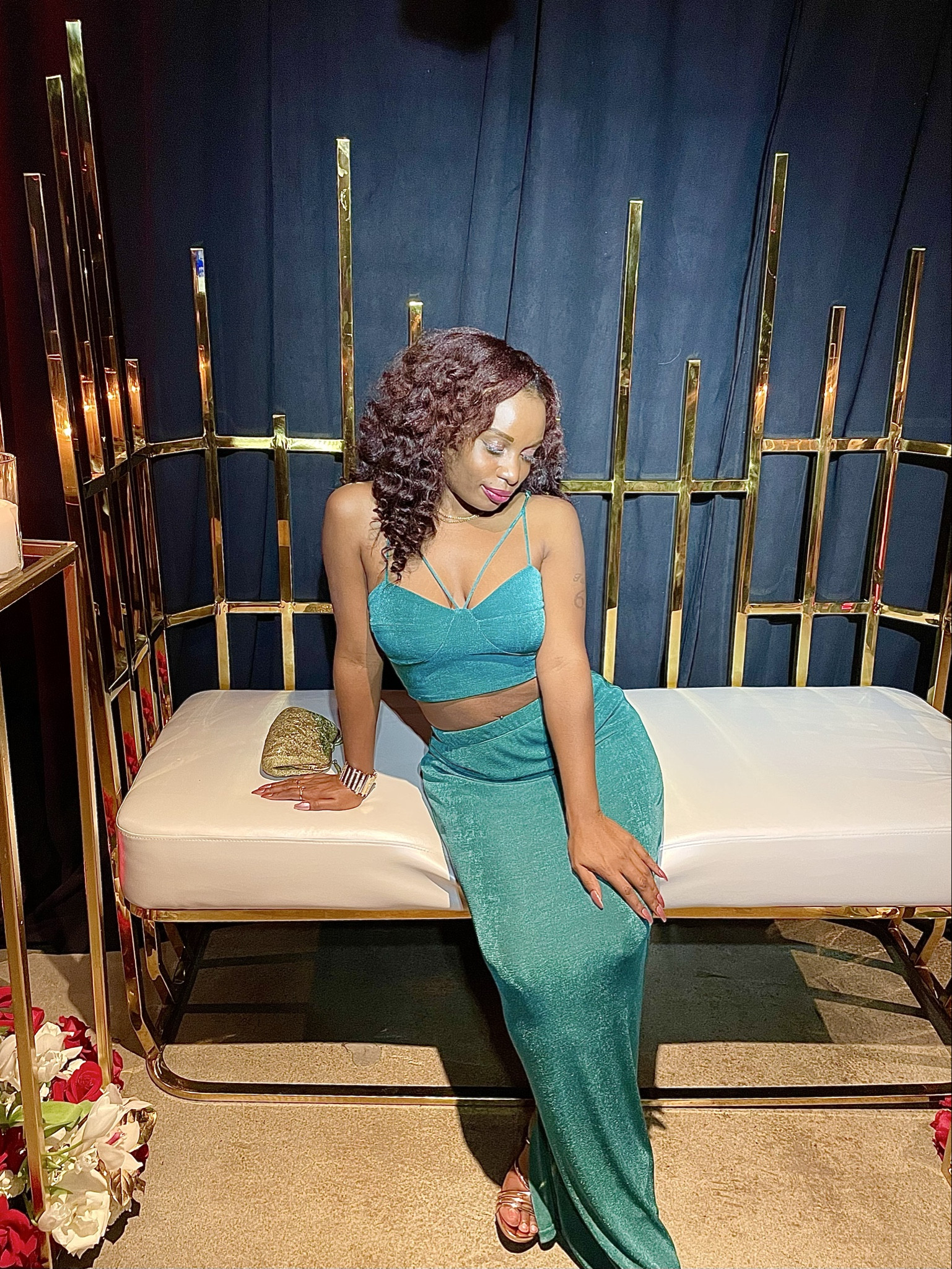 Elegant, dashing, and daring. This emerald skirt set brought the understated drama to the party. Added gold accessories to match the backdrop ✨ 

#LTKSeasonal #LTKdayinmylife #LTKootd