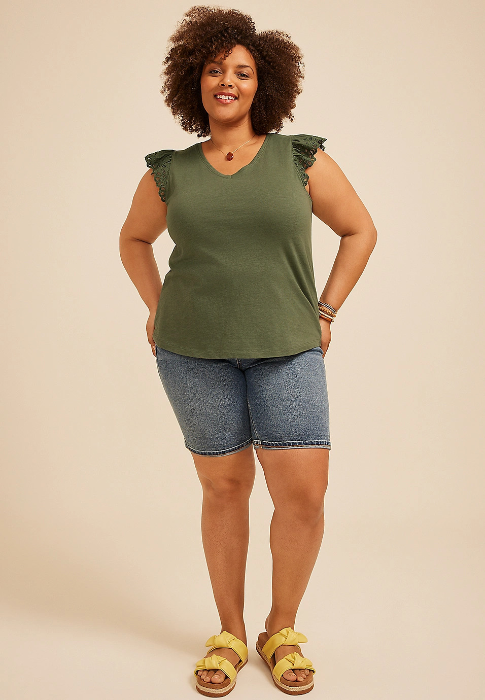 Plus Size Eyelet Flutter Sleeve Tee | Maurices