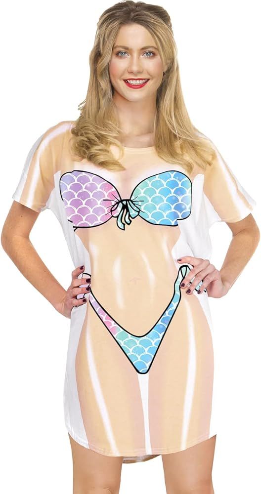 Spadehill Women's Short Sleeve Cute Bikini Print Baggy Swimwear Cover-Up | Amazon (US)