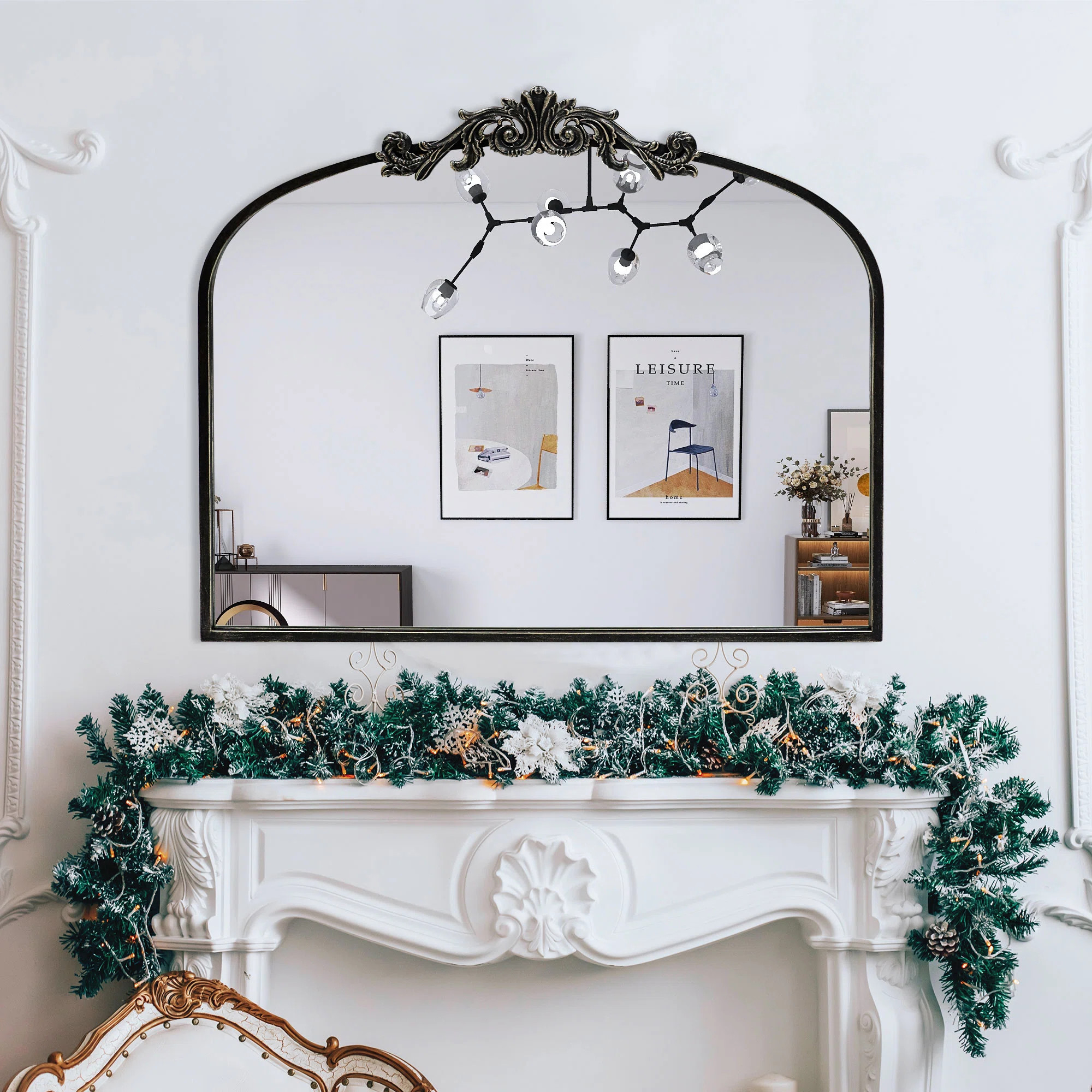 Kherington Vintage Carved Arched Mirror with Metal Frame | Wayfair North America
