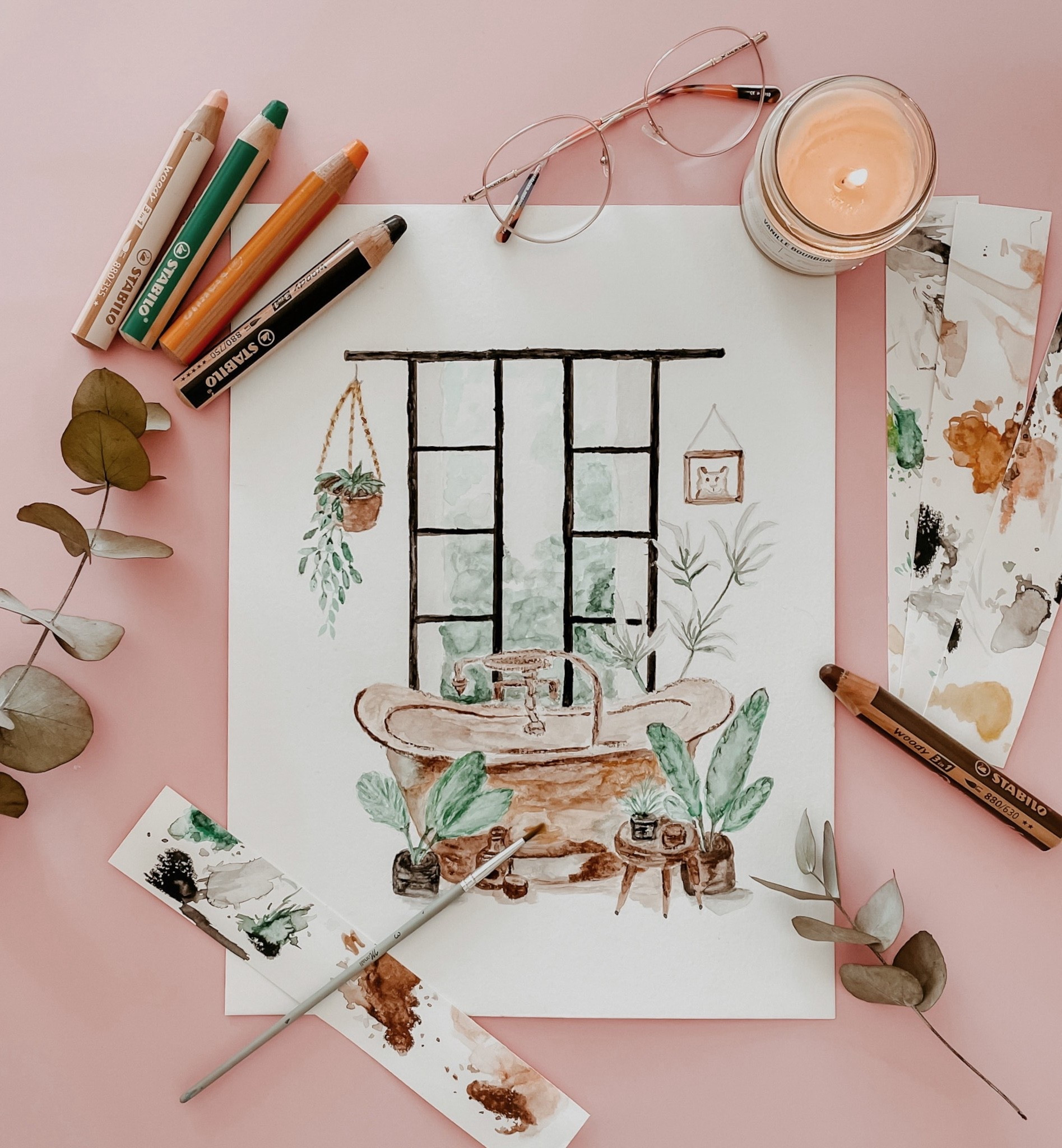 Dessin, crayons aquarellables, Stabilo, Illustration de salle de bain, flatlay, aesthetic, aquarelle, loisirs, création


#LTKhome #LTKeurope #LTKfrance