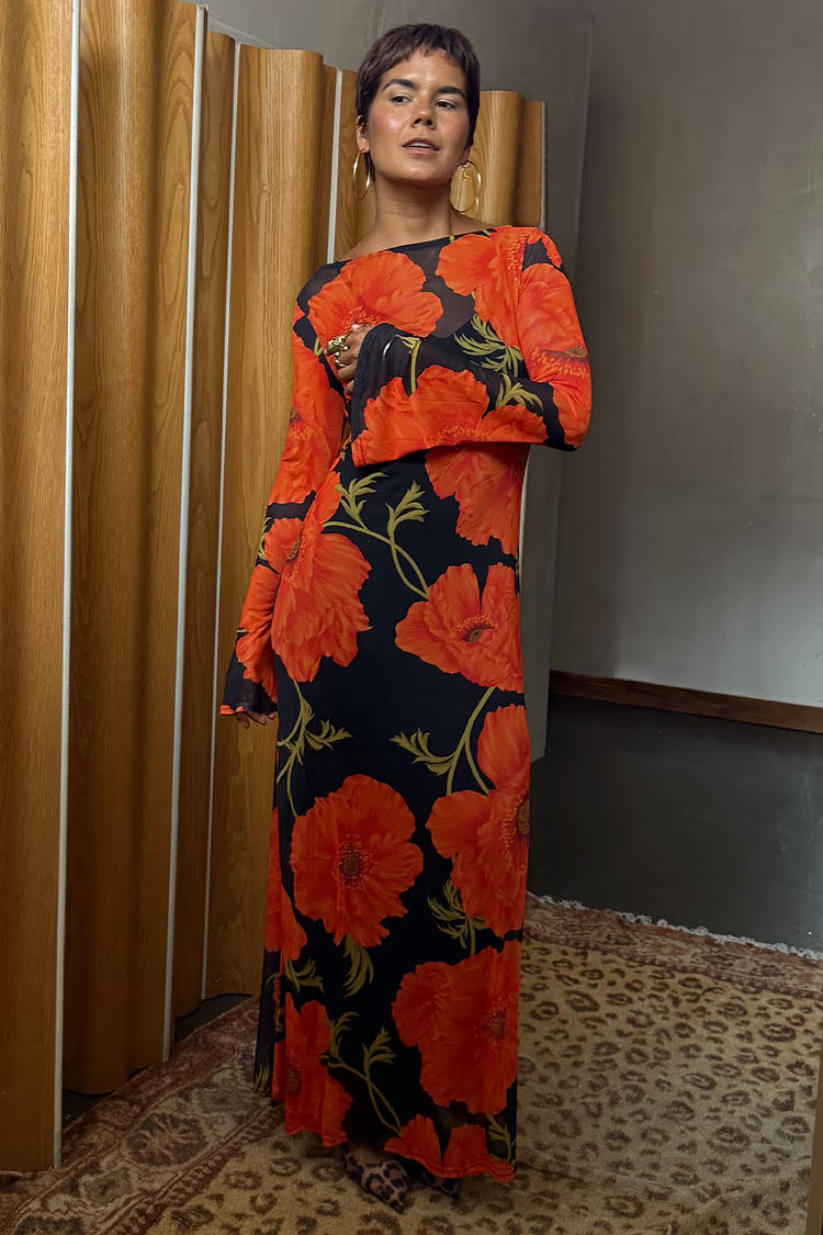 Black Poppy Aria Mesh Dress | Never Fully Dressed US