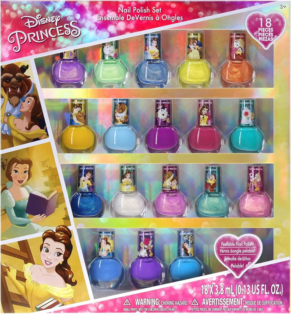 Townley Girl Disney Princess Belle 18 Pcs Non-Toxic Peel-Off Water-Based Safe Quick Dry Nail Poli... | Amazon (US)