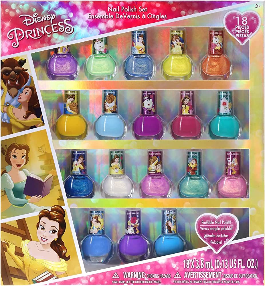 Townley Girl Disney Princess Belle 18 Pcs Non-Toxic Peel-Off Water-Based Safe Quick Dry Nail Poli... | Amazon (US)