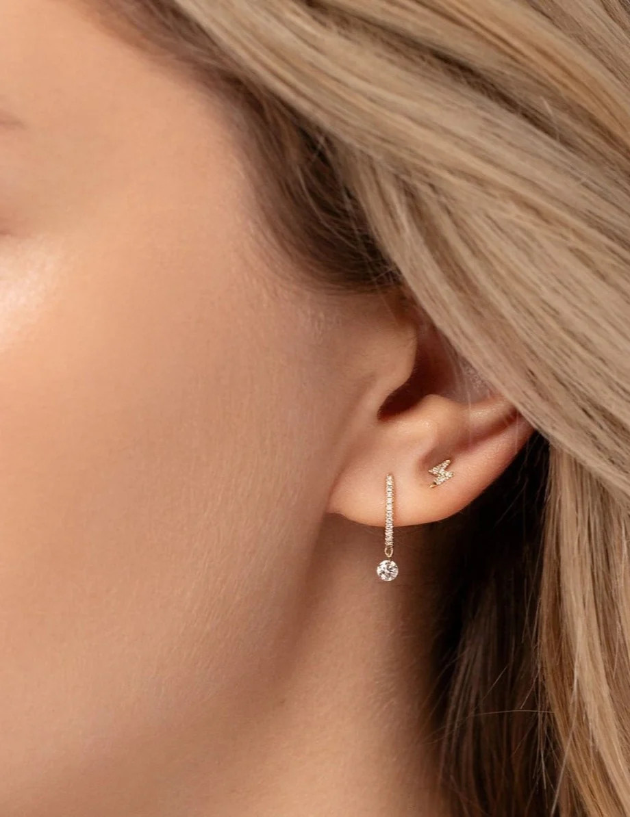 Pavé + Round Diamond Drop Huggies - 14k Yellow Gold / Single | Ring Concierge