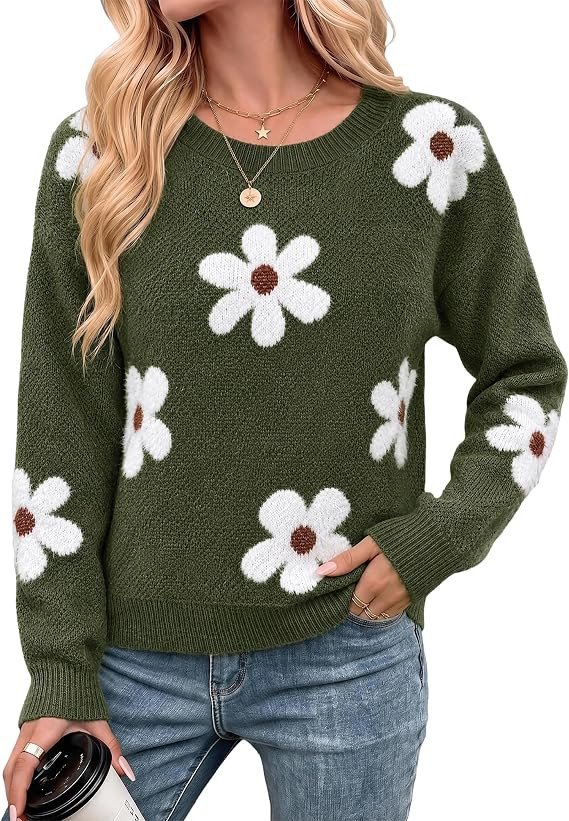 Libsorge Women's Floral 2026 Pullover Round Neck Sweaters Dressy Tops | Women's 2026 Floral Sweat... | Amazon (US)