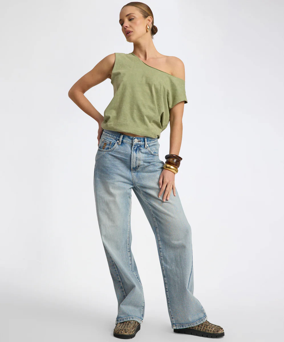 Baxters Mid Waist Wide Leg Denim Jeans - Hendrixe Blue | One Teaspoon | OneTeaspoon