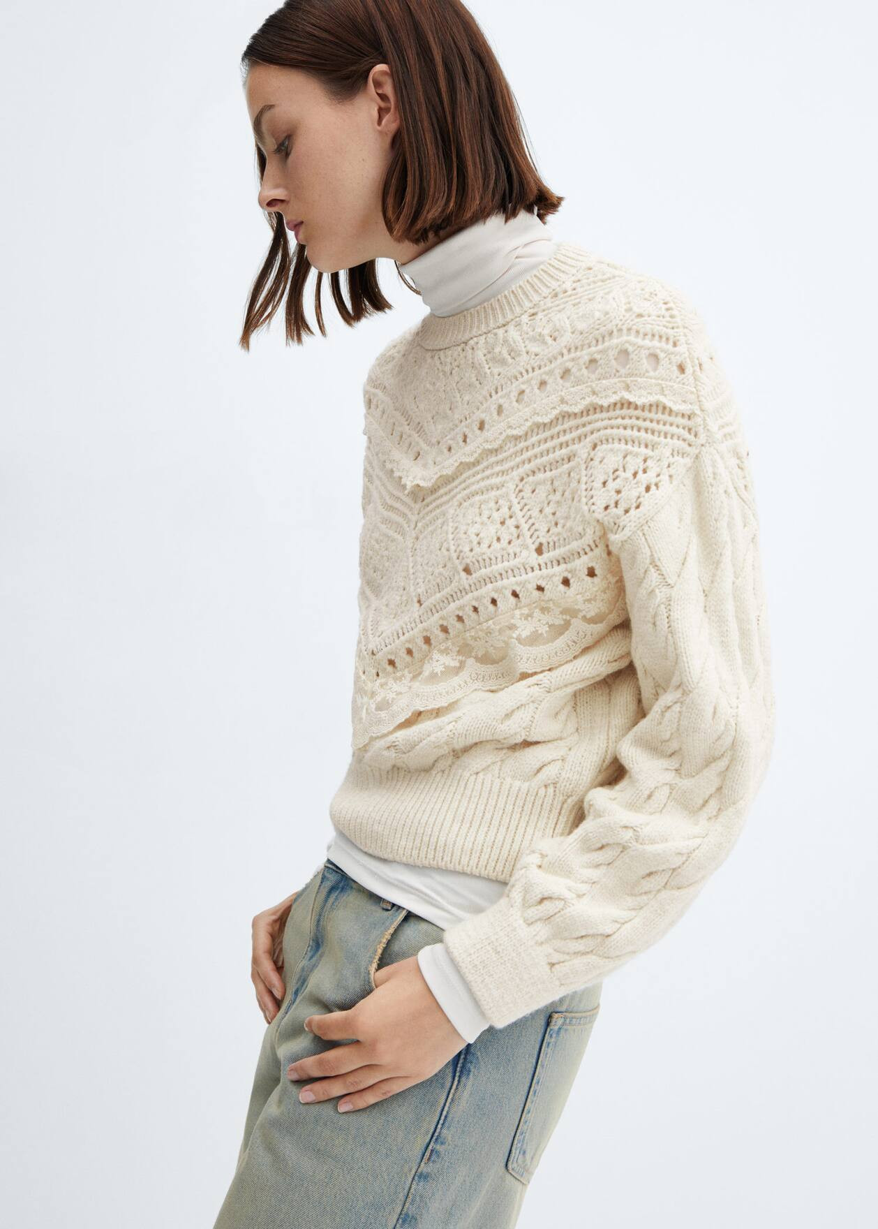Knitted sweater with openwork details | Mango Canada