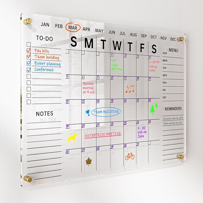 Acrylic Wall Calendar with Dry Erase Surface | 28x20 Clear Monthly Planning Board | Includes 8 Co... | Amazon (US)