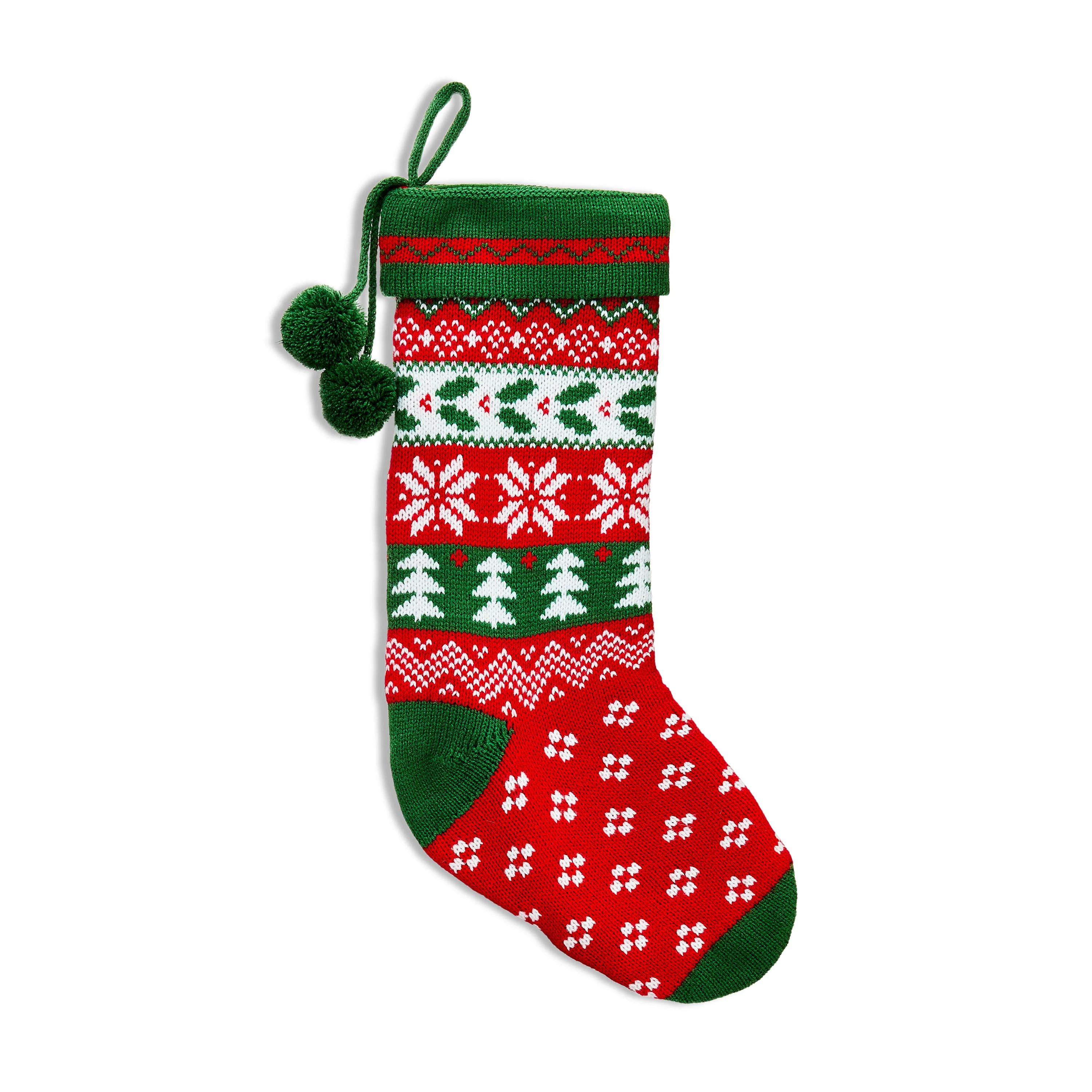 Holiday Time Snowflake & Tree Fair Isle Knit Christmas Stocking, Height Is 19 Inch | Walmart (US)