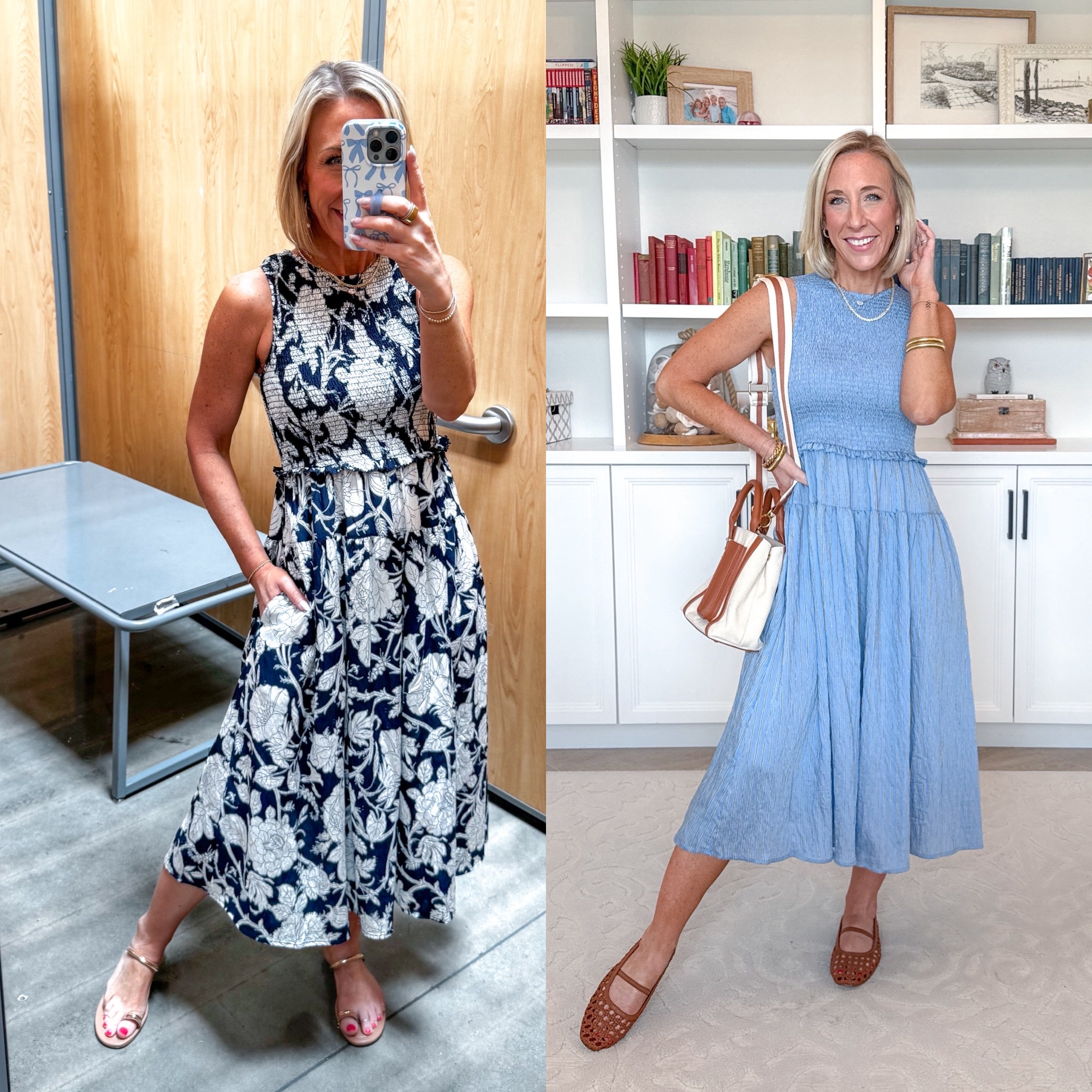 Walmart - in store try-on. Sleeveless Smocked Midi Dress - size XS. $24.98. 5 colors. 

#LTKSeasonal#LTKOver40 

 