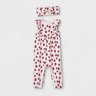 Baby Girls' Strawberry Romper with Headband - Cat & Jack™ Light Pink | Target