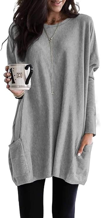 Dokotoo Womens Casual Long Sleeve Shirts Lightweight Sweatshirts Fashion Tunic Tops with Pockets | Amazon (US)