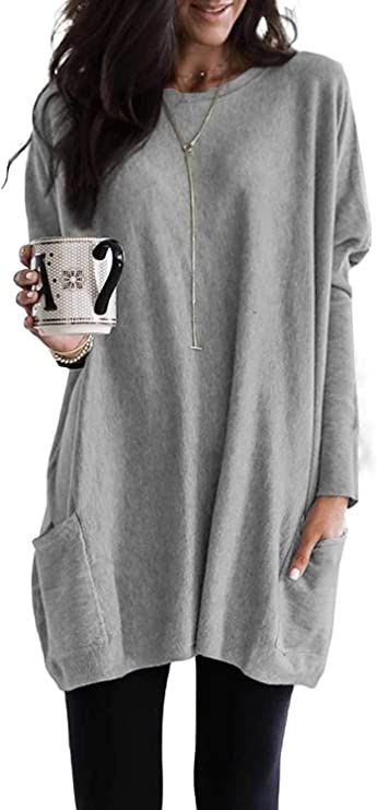 Dokotoo Womens Casual Long Sleeve Shirts Lightweight Sweatshirts Fashion Tunic Tops with Pockets | Amazon (US)