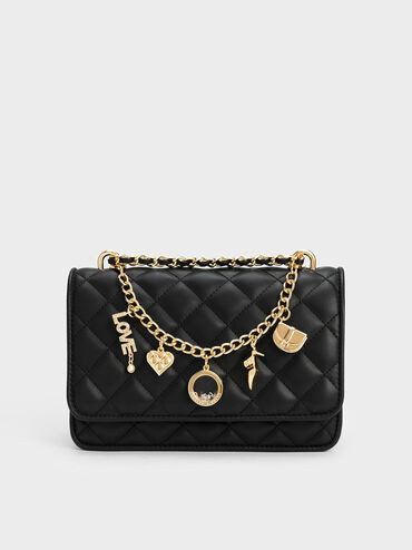 Charm-Embellished Quilted Clutch
 - Black | Charles & Keith US