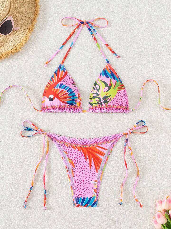 Roze Bikini Met Papegaaien | SHEIN