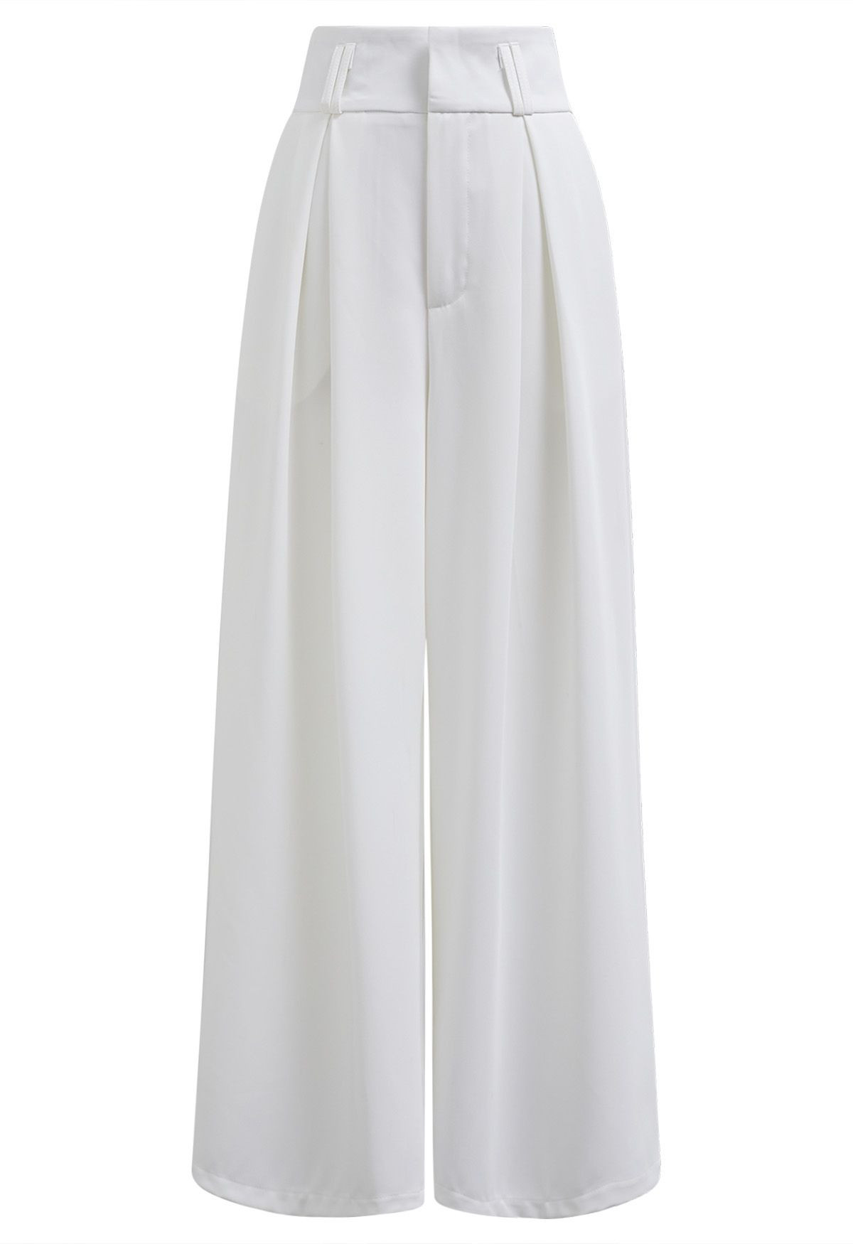 Side Pocket Wide Leg Pleated Pants in White | Chicwish