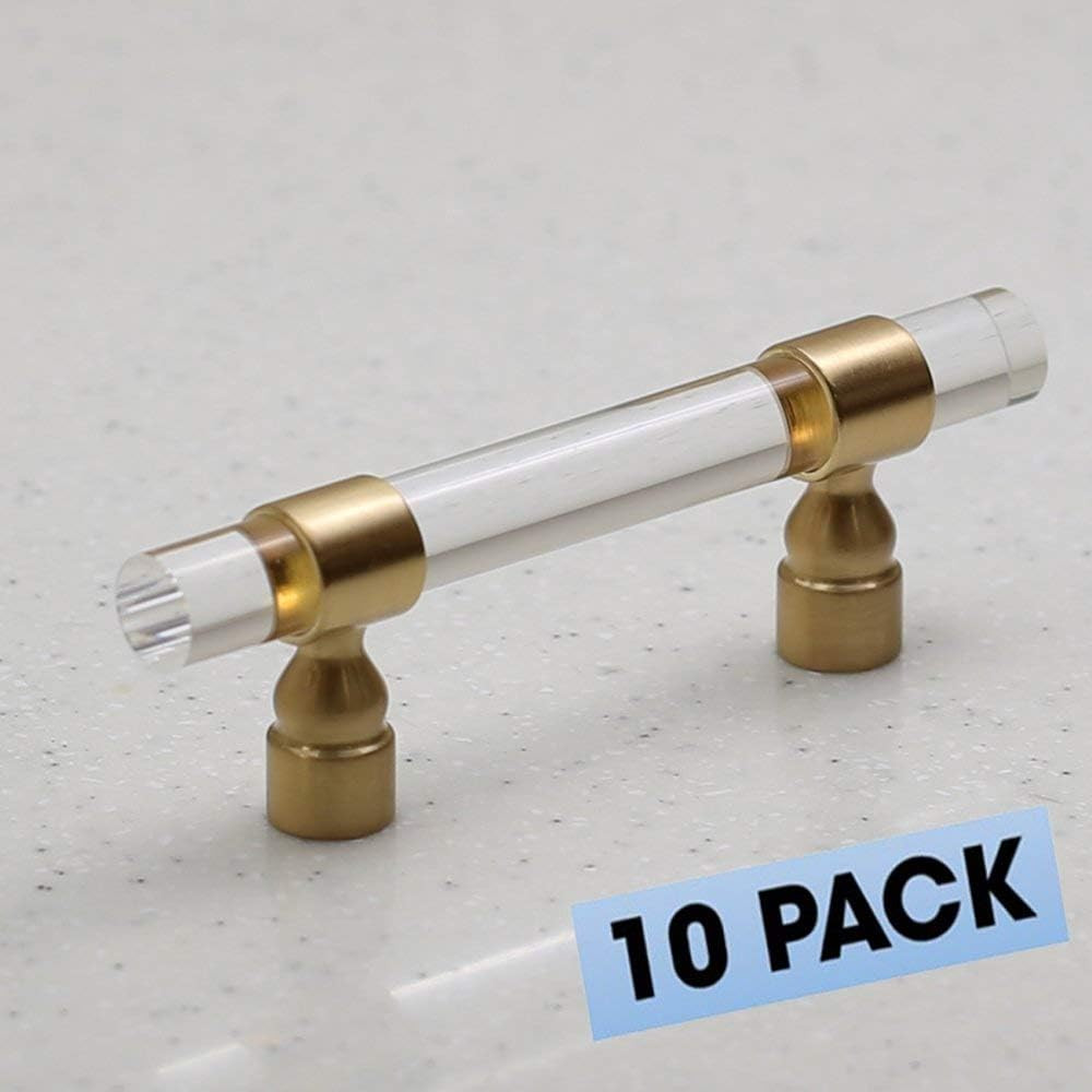Lucite on Satin Gold - Pull - 3" Hole Centers, 5-1/32" Overall Length - Modern Gold - Clear Acryl... | Amazon (US)