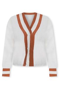All In The Details Ivory/ Brown Varsity Style Cardigan | Pink Lily