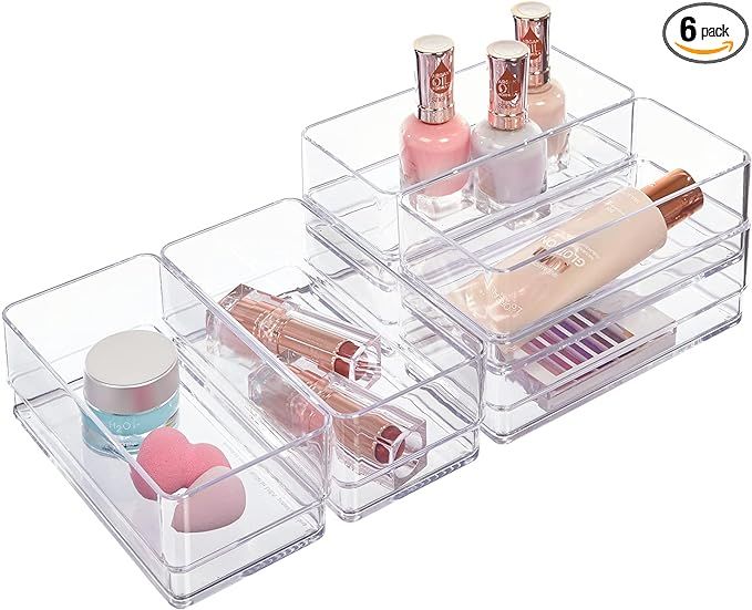 STORi SimpleSort 6-Piece Stackable Clear Drawer Organizer Set | 6" x 3" x 2" Rectangle Trays | Sm... | Amazon (US)
