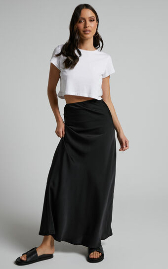 Amari Maxi Skirt - High Waisted Bias Cut Skirt in Black | Showpo (ANZ)