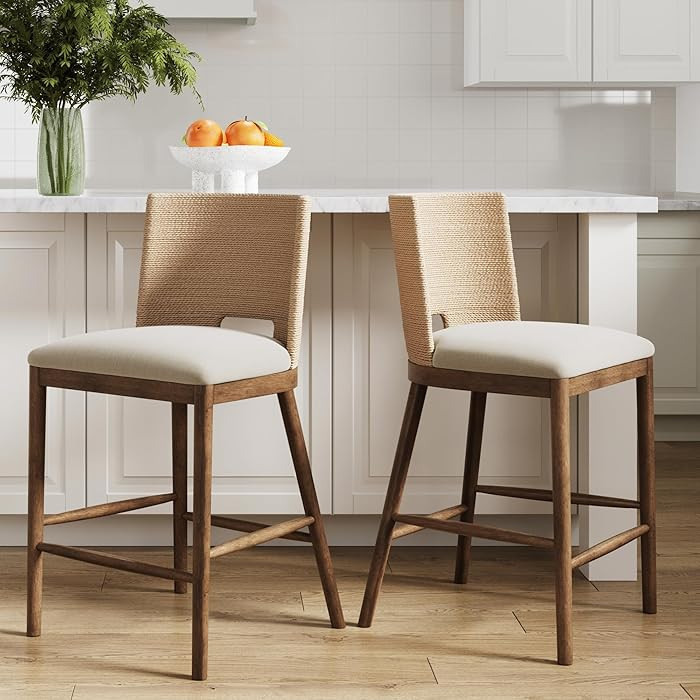 Nathan James Webster Bohemian Round Back Bar Stool, Upholstered Bar Stool with Seagrass Backrest ... | Amazon (US)