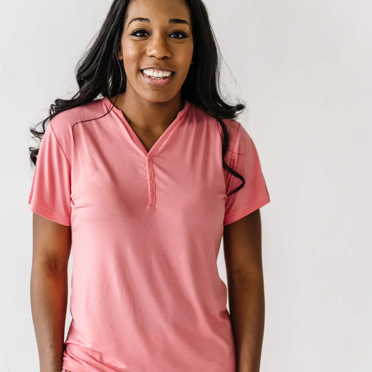 Boho Bunnies (Pink) Women's Short Sleeve Bamboo Viscose Pajama Top | Little Sleepies