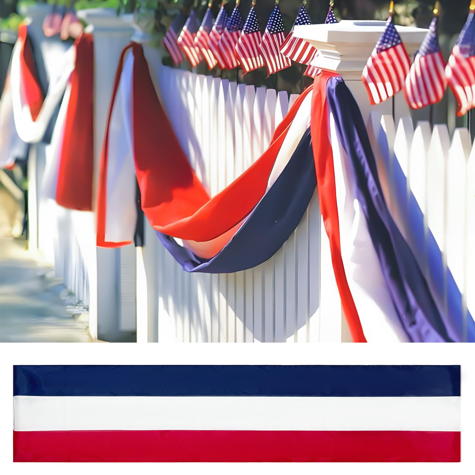 24x240 Inch American Patriotic Bunting Flags,Red White and Blue Banner for 4th of July Decoration... | Amazon (US)