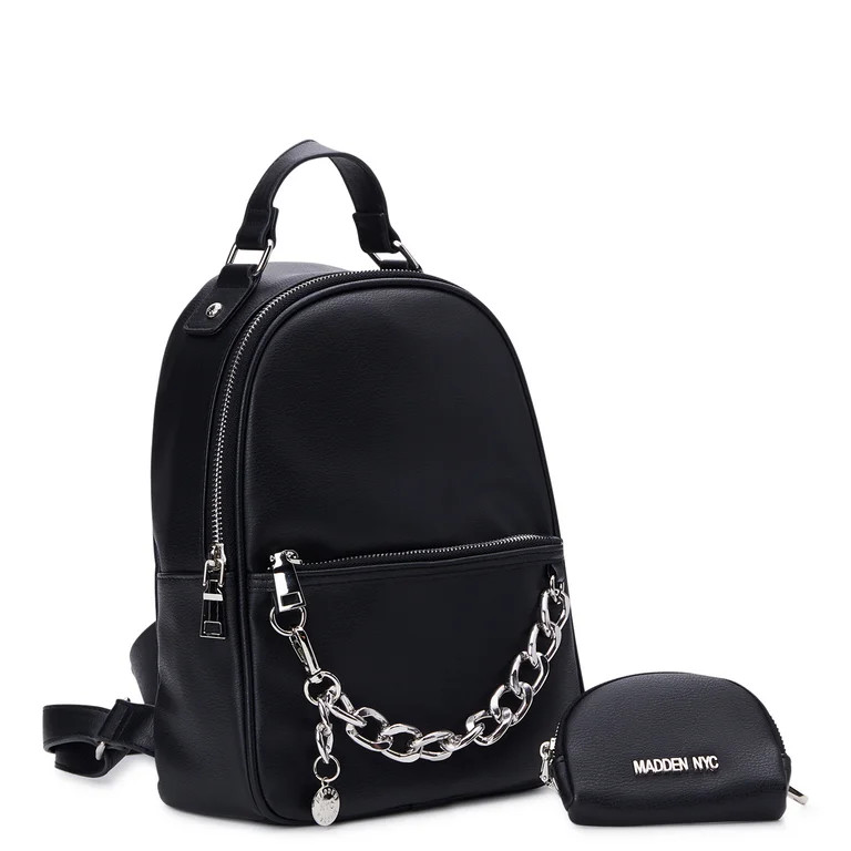 Madden NYC Women's Chain Accent Backpack with Removable Pouch Black | Walmart (US)