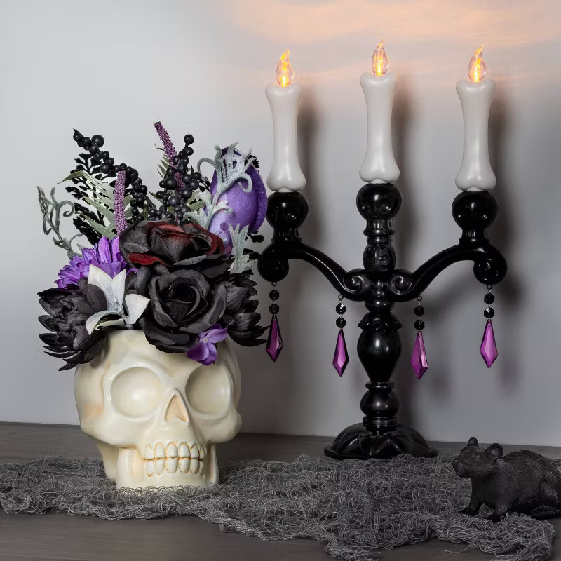 Ghoulish Garden White Skull with Purple Flowers Halloween Artificial Plant - Hyde & EEK! Bout... | Target